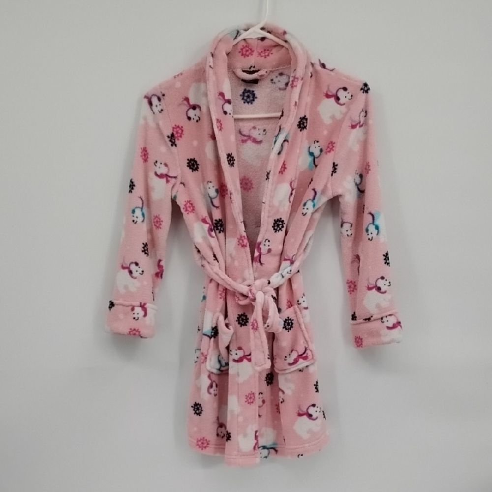 Faded Glory Pink Robe Polarbear Scarf Sleepwear Cozy M 7-8